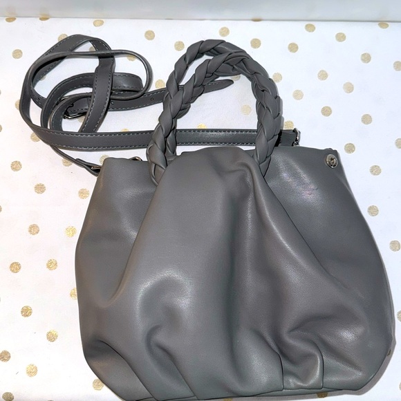 Gray Faux Leather Handbag Shoulder Bag Crossbody Braided Handles NEW - Picture 1 of 3